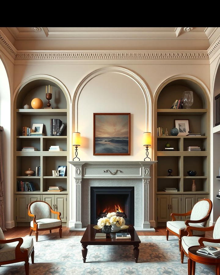 Arched Shelving for Elegance - 30 Fireplace With Bookshelves