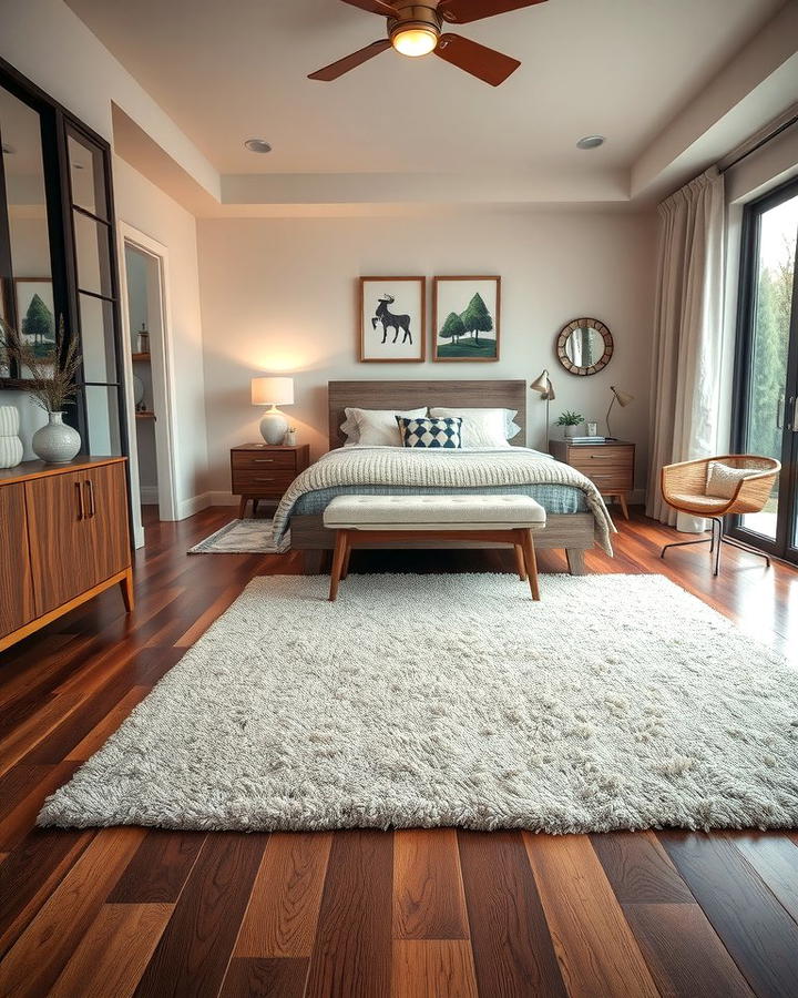 Area Rugs Over Hardwood for Layered Texture - 30 Bedroom Flooring Ideas