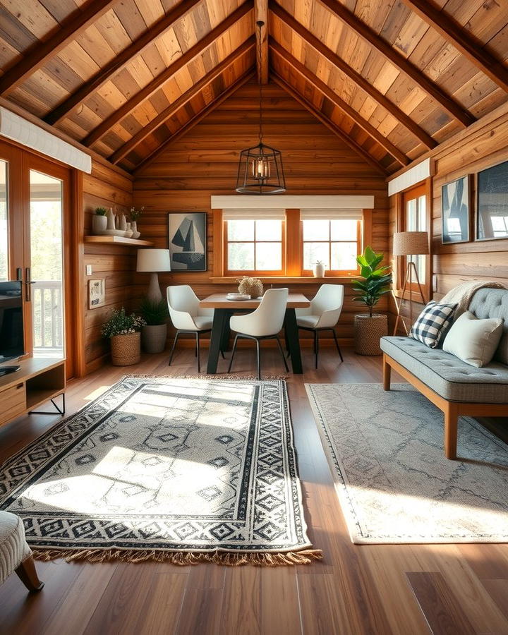 Area Rugs to Define Spaces - 25 One Room Cabin Interior Design Ideas