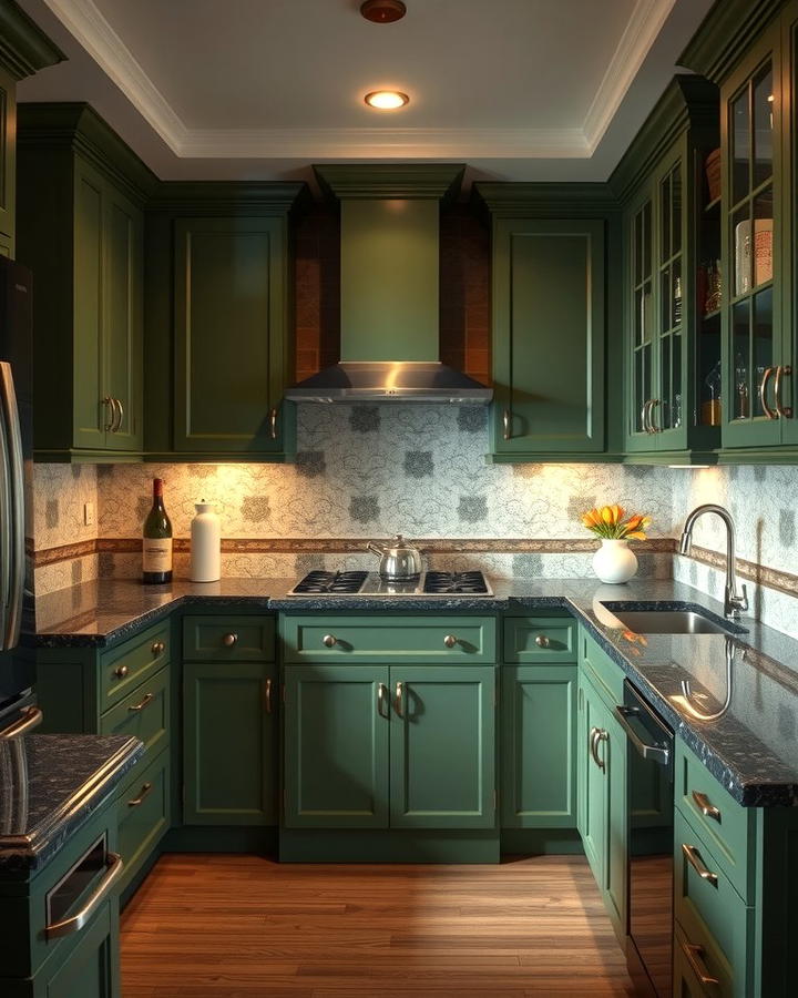 Army Green Cabinets with Black Granite Counters - 30 Green Kitchen Cabinets With Black Countertops