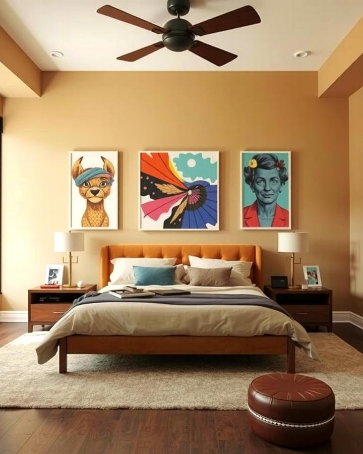 Artistic Flair with Bold Wall Art - 25 Tan Bedroom Ideas