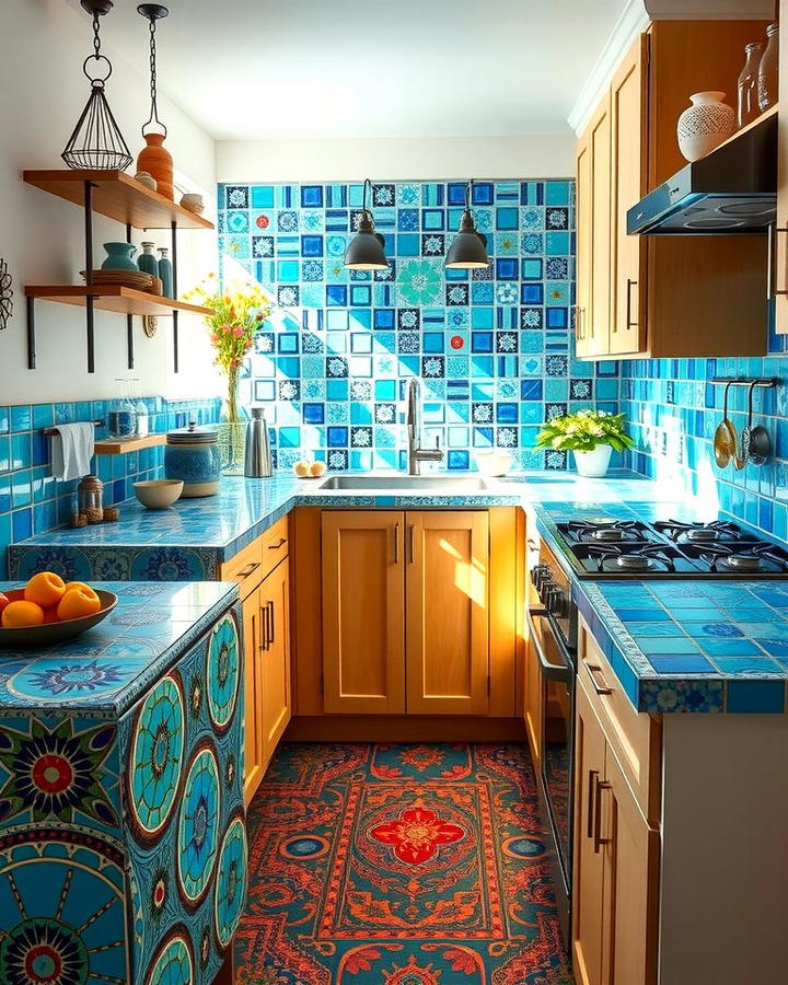 Artistic Mosaic Countertops - 30 kitchens with blue countertops