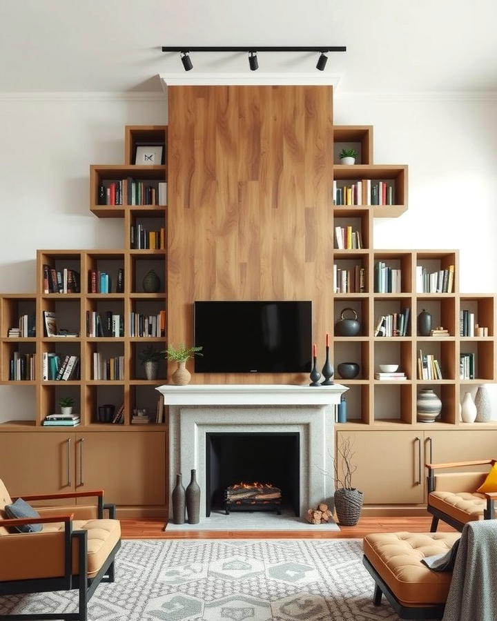 Asymmetrical Shelves for a Modern Twist - 30 Fireplace With Bookshelves