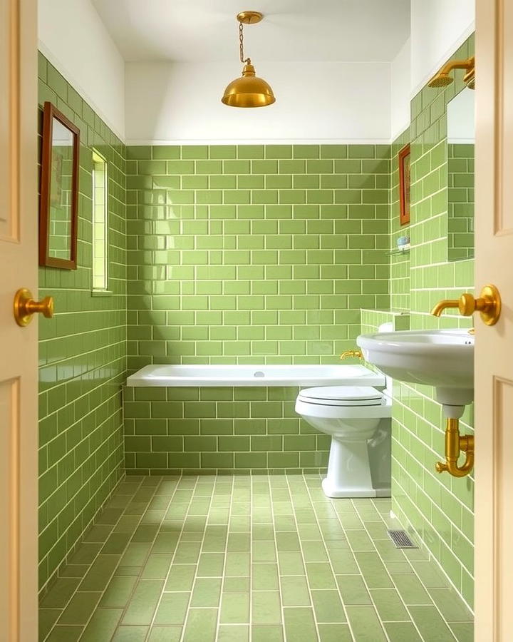 Avocado Green Retro Style - 30 Green Bathroom Tile Ideas