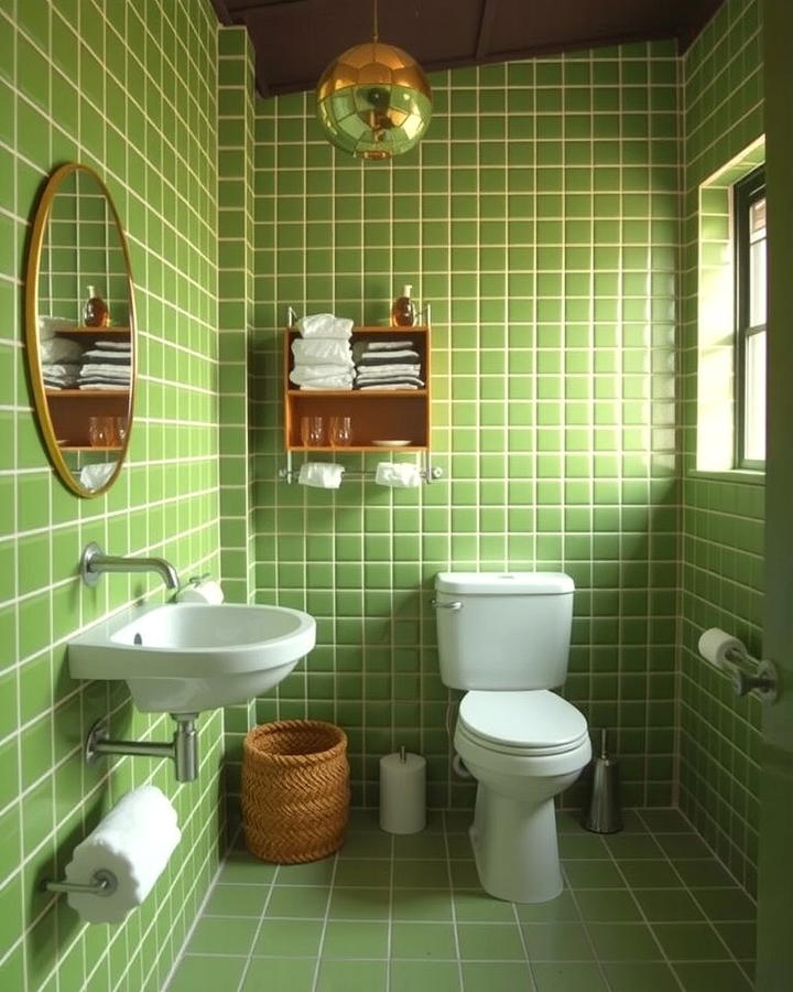 Avocado Green Square Tiles - 30 Green Bathroom Tile Ideas