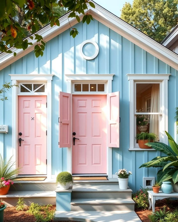 Baby Blue with White and Pastel Pink Accents - 30 blue exterior house paint ideas