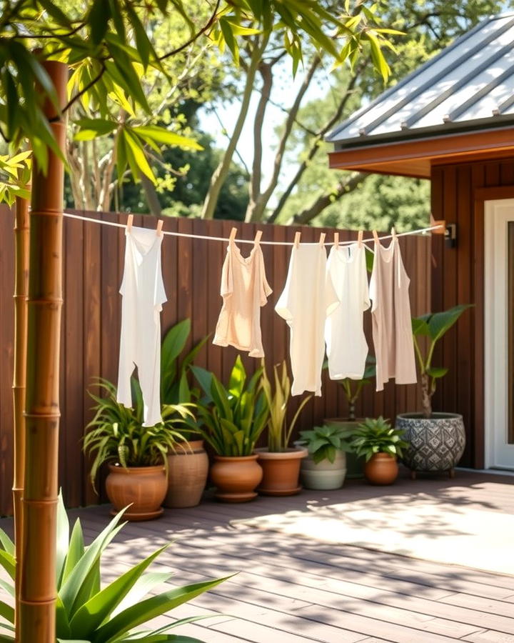 Bamboo Clothesline for Sustainability - 25 Outdoor Clothesline Ideas