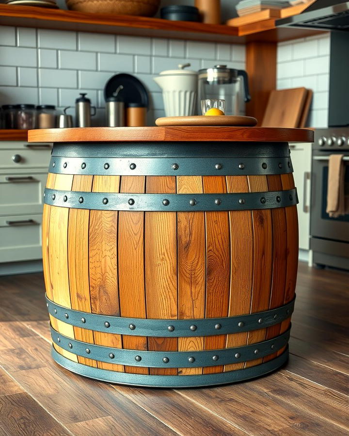 Barrel Base Island - 25 Rustic Kitchen Island Ideas