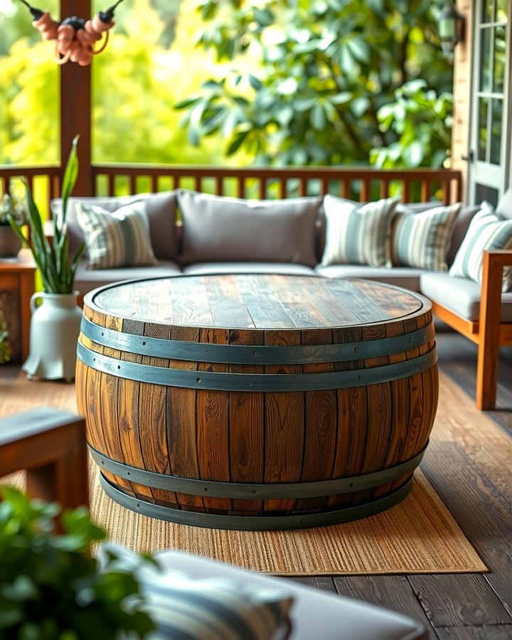 Barrel Coffee Table - 30 Farmhouse Patio Ideas