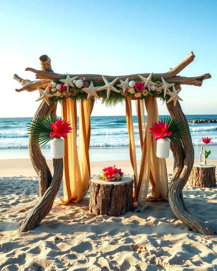 Beachside Driftwood Altar - 30 Wedding Altar Ideas
