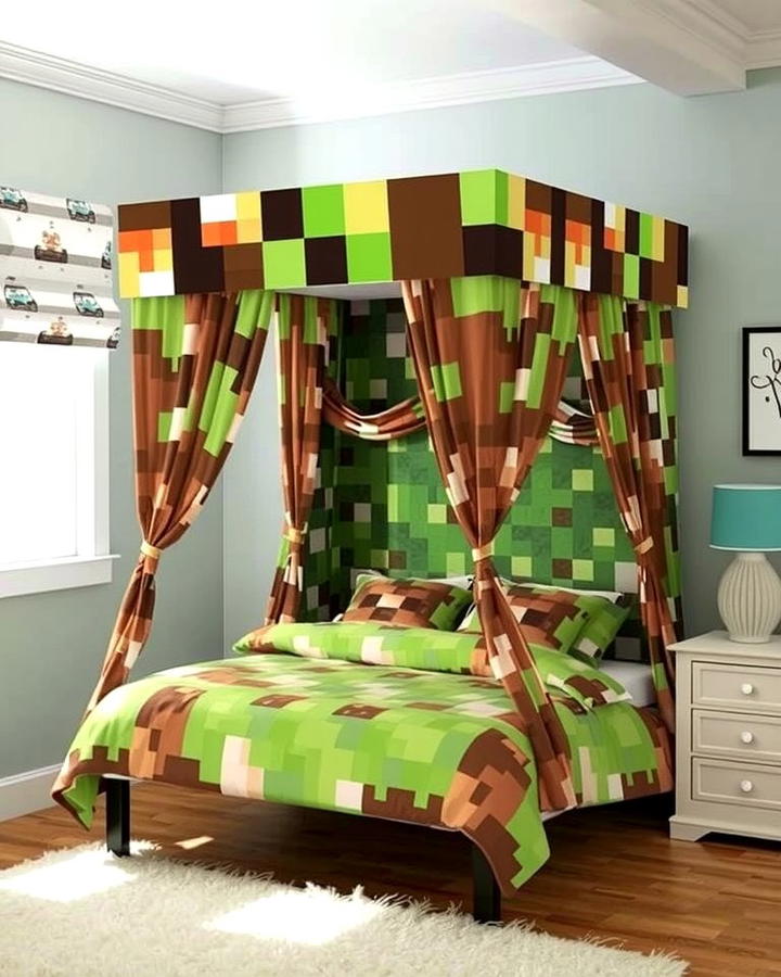 Bed Canopy with Minecraft Skins - 30 Minecraft Themed Bedroom Ideas