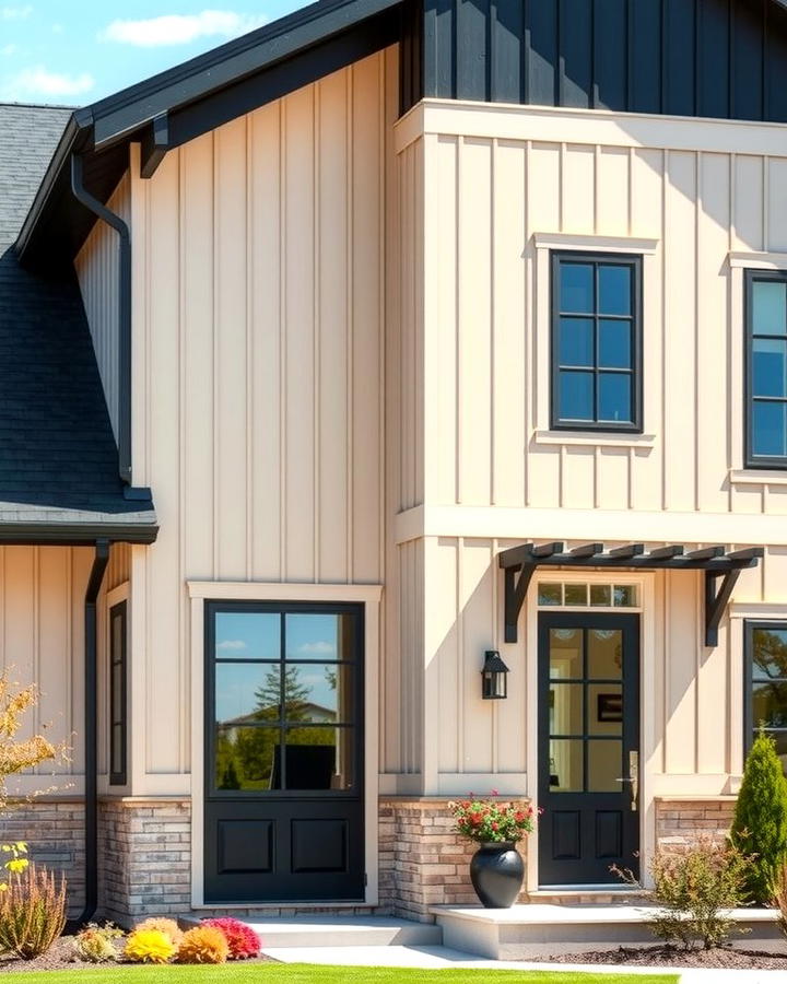 Beige Board and Batten with Black Roof - 30 beige and black house exterior ideas