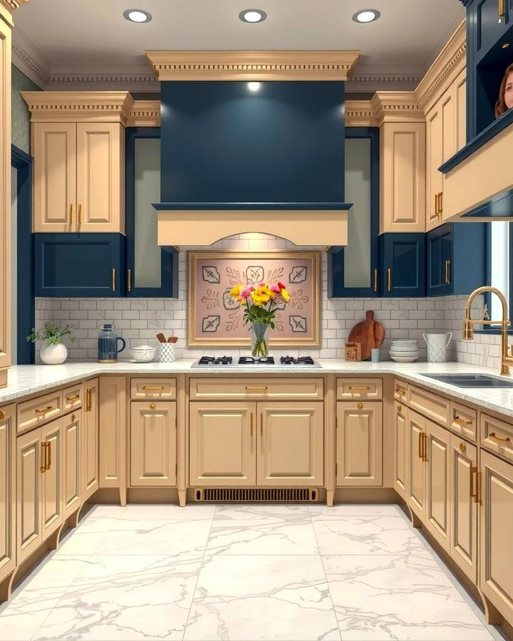 Beige and Navy Sophistication - 25 Two Tone Kitchen Cabinet Ideas