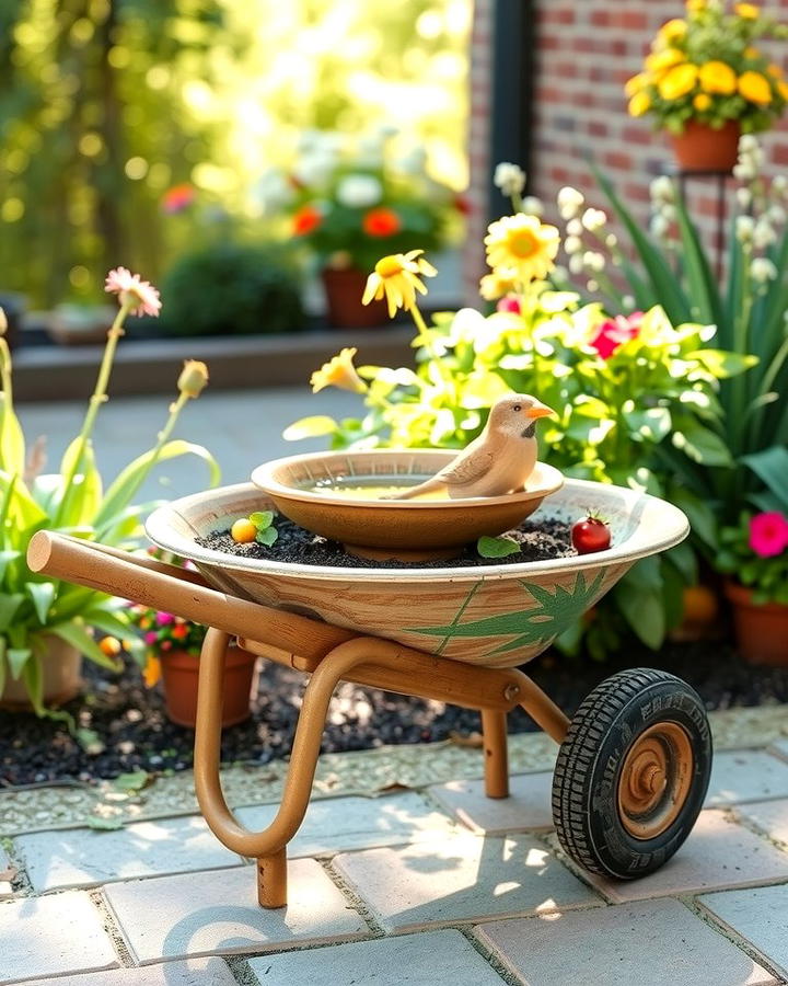 Bird Bath Stand - 25 Old Wheelbarrow Ideas