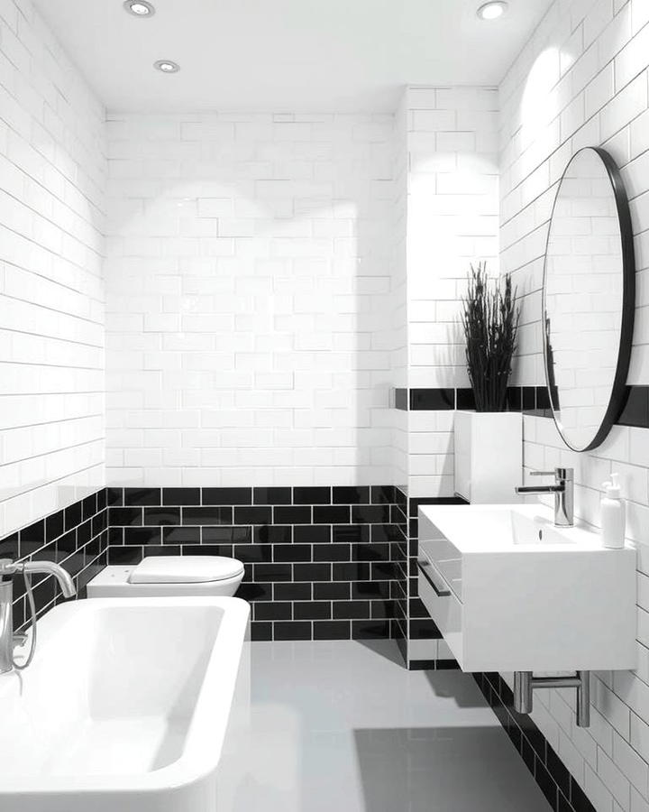 Black Accent Tiles on White Walls - 30 Black and White Bathroom Tile Ideas