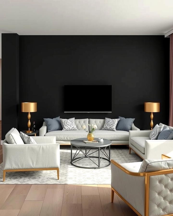 Black Accent Wall - 30 Black Living Room Ideas