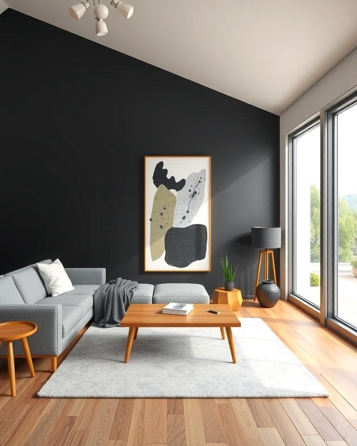 Black Accent Wall for Depth - 30 Black Living Room Ideas