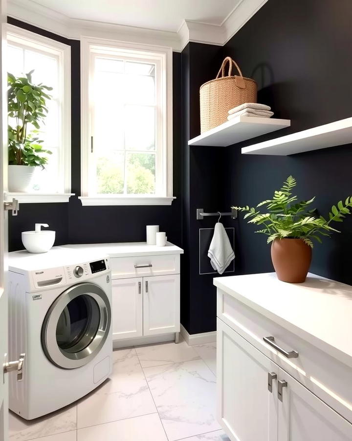 Black Accent Wall for Dramatic Effect - 30 black laundry room ideas