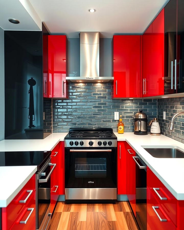 Black Appliances with Red Cabinetry - 25 red and black kitchen ideas