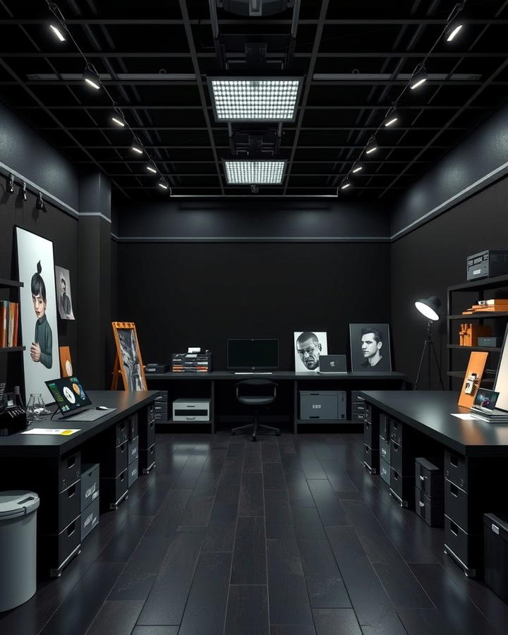 Black Art Studio - 30 black basement ideas