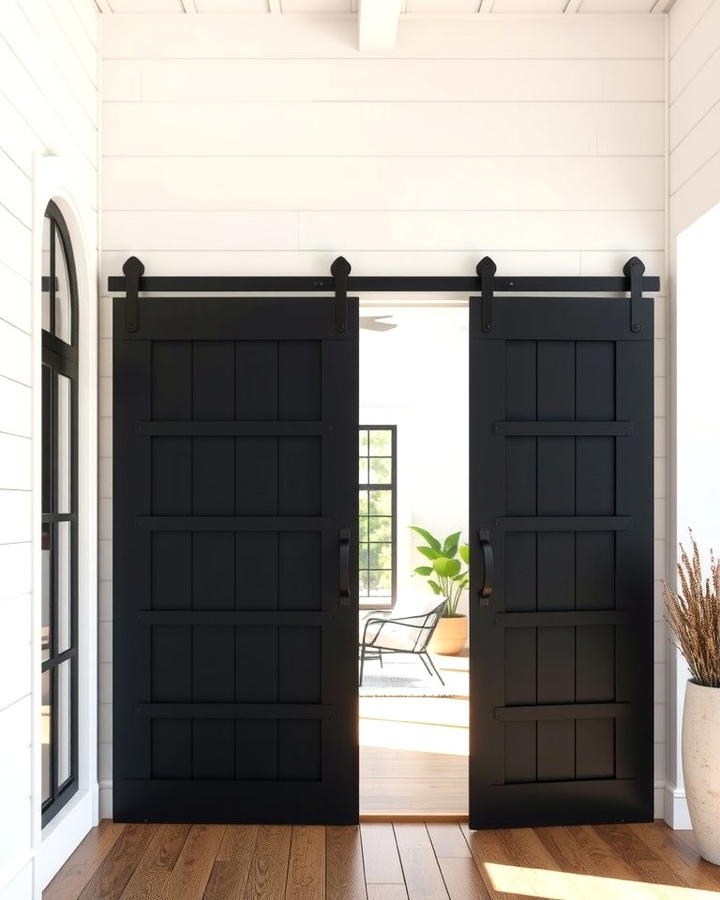 Black Barn Doors for a Modern Farmhouse Style - 25 White House Ideas With Black Doors