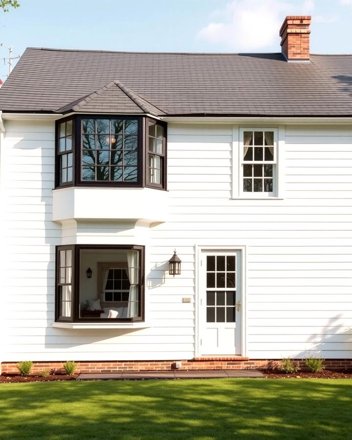 Black Bay Windows on a White Farmhouse - 25 White Farmhouse With Black Windows Ideas