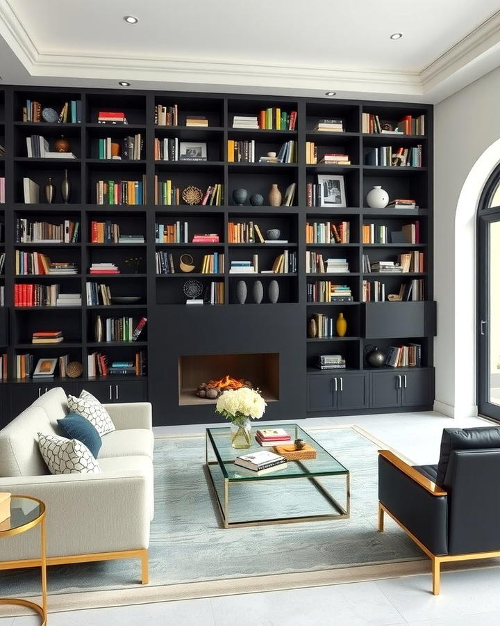 Black Bookshelves for a Sophisticated Touch - 30 Black Living Room Ideas