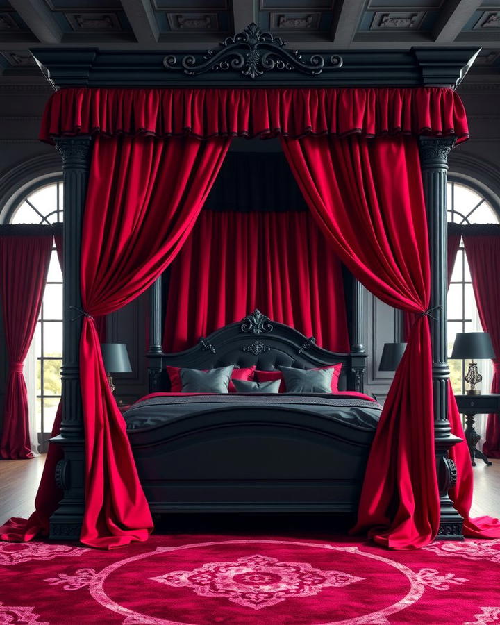 Black Canopy Bed with Red Drapes 2 - 25 Red and Black Bedroom Ideas