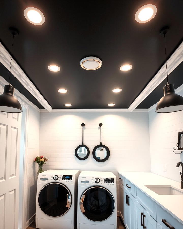 Black Ceiling for Added Drama - 30 black laundry room ideas