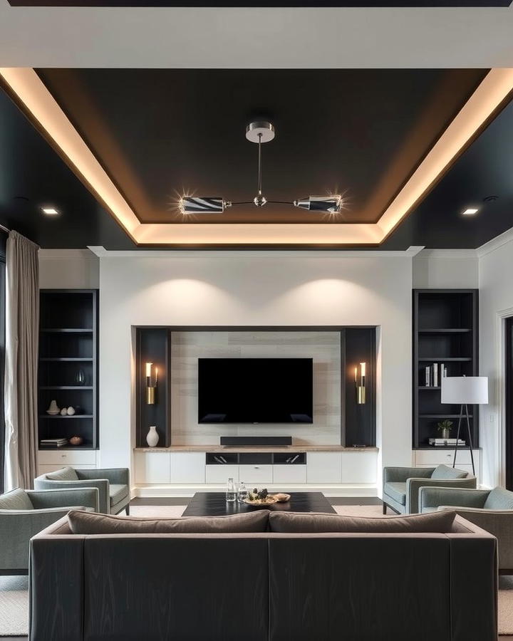 Black Ceiling for Drama - 30 Black Living Room Ideas