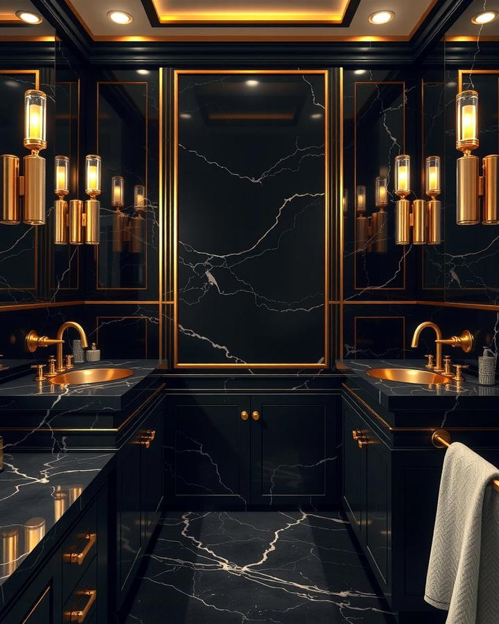 Black Countertops with Gold Accents - 30 bathroom with black countertops ideas