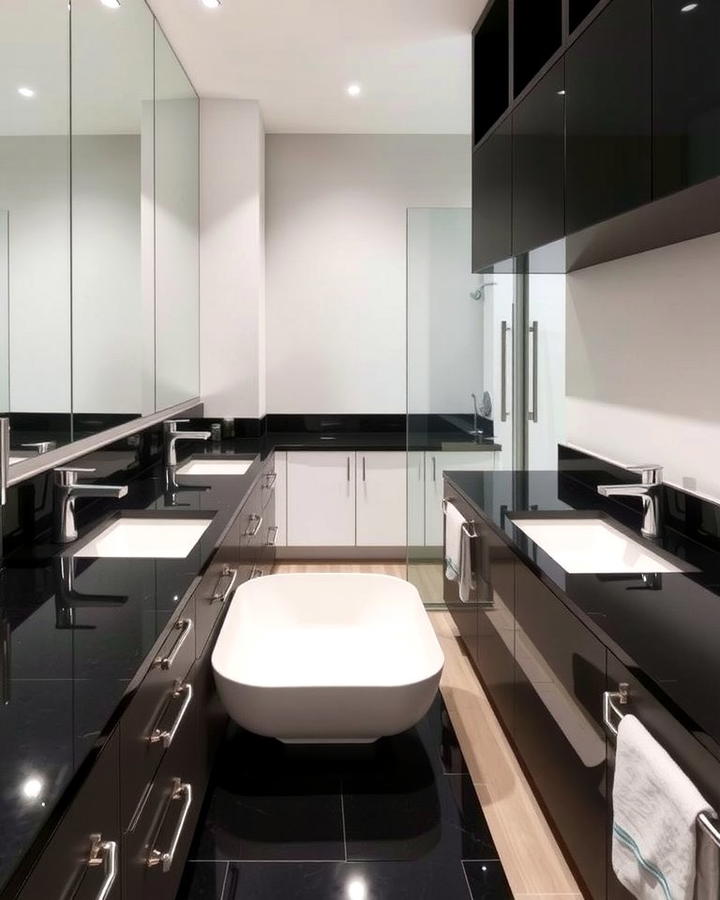 Black Countertops with Integrated Sinks - 30 bathroom with black countertops ideas