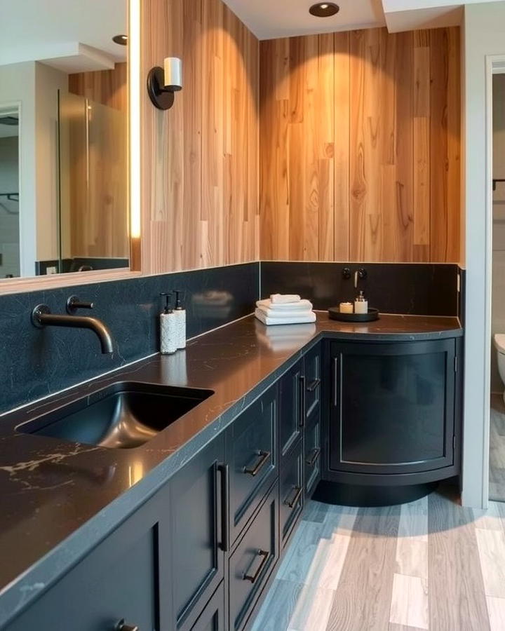 Black Countertops with Textured Finishes - 30 bathroom with black countertops ideas