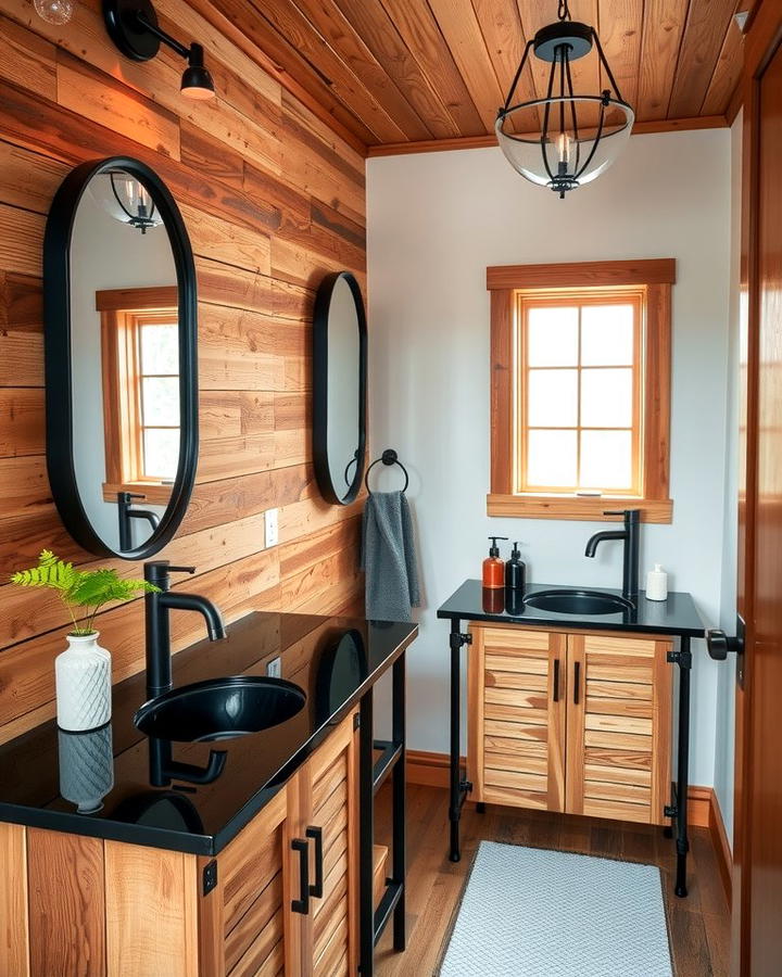 Black Countertops with Wooden Vanities - 30 bathroom with black countertops ideas