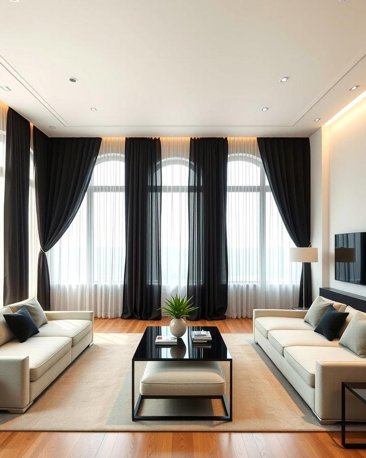 Black Curtains for Elegance - 30 Black Living Room Ideas