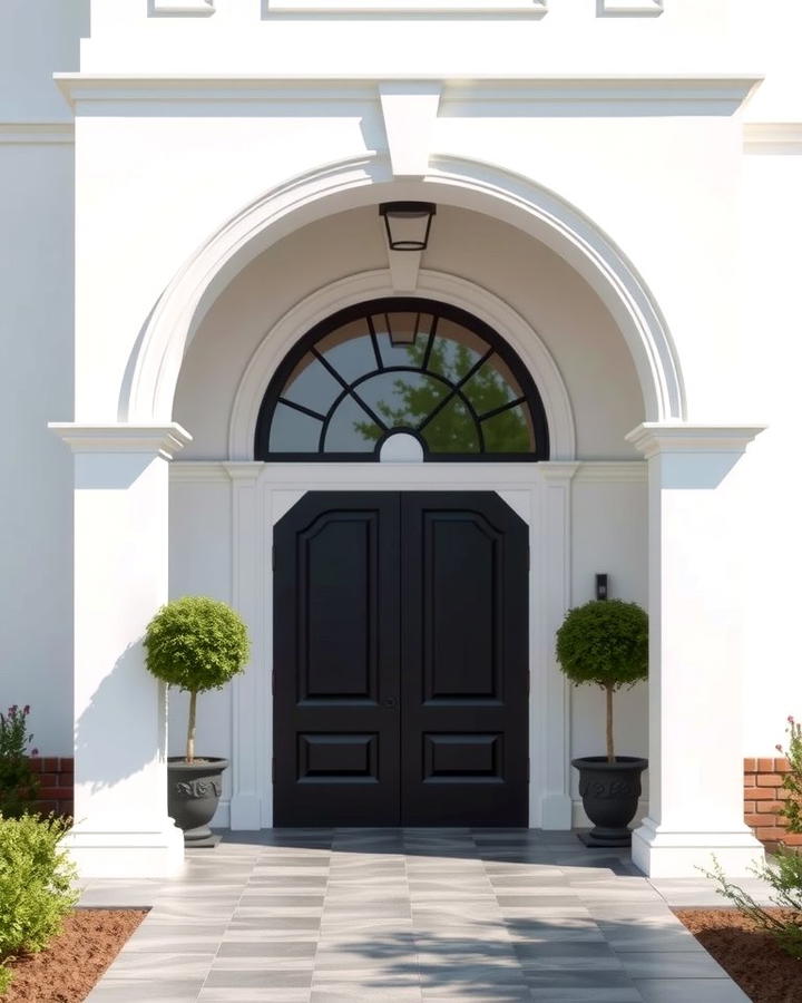 Black Doors with Arched Frames for Architectural Interest - 25 White House Ideas With Black Doors