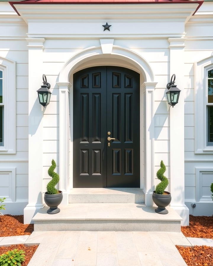 Black Doors with White Trim - 25 White House Ideas With Black Doors