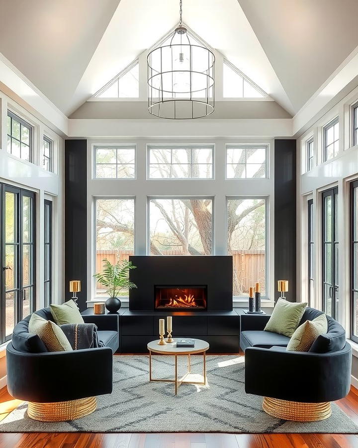 Black Fireplace for Contrast - 25 Sunroom With Fireplace Ideas