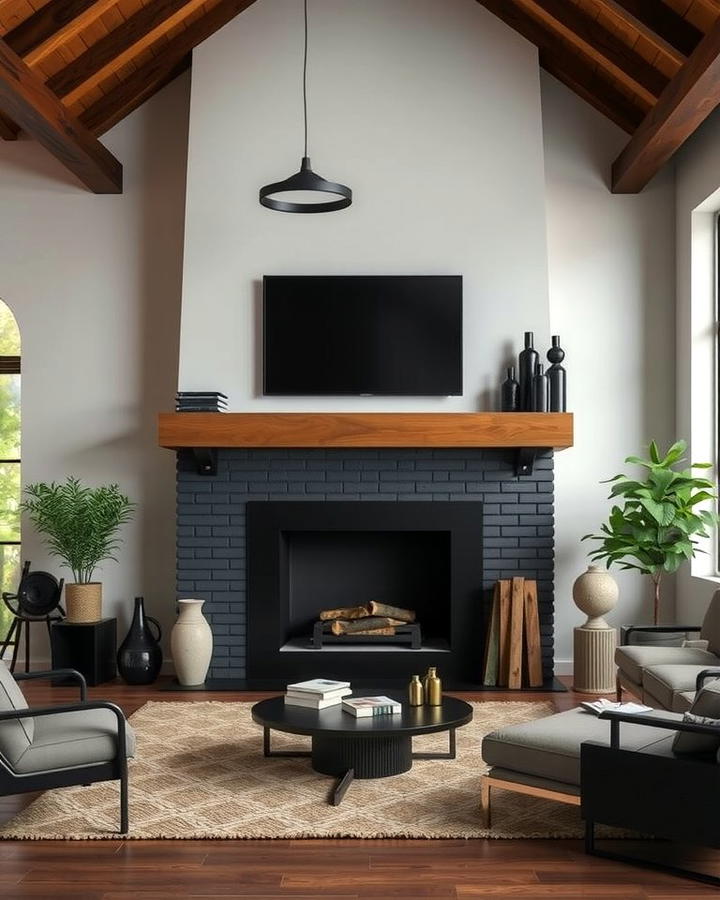 Black Fireplace for a Focal Point - 30 Black Living Room Ideas