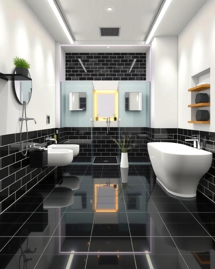 Black Floor with White Walls - 30 Black and White Bathroom Tile Ideas