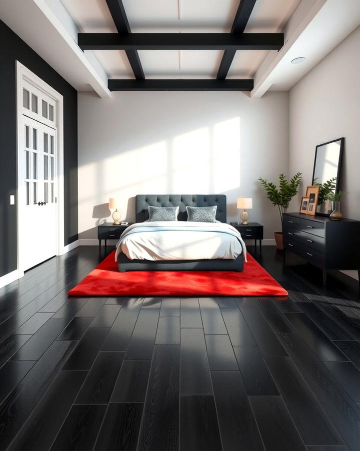 Black Floors with Red Rugs - 25 Red and Black Bedroom Ideas