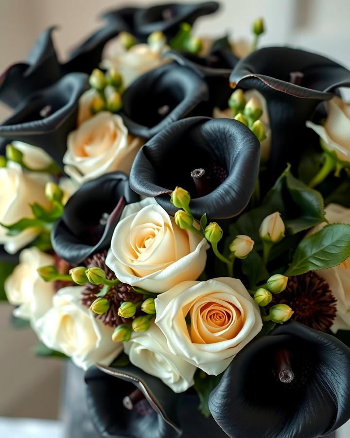 Black Floral Arrangements - 30 Black-Themed Wedding Ideas