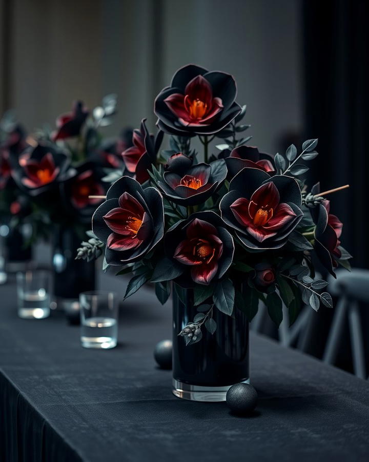 Black Floral Centerpieces - 30 Black-Themed Wedding Ideas