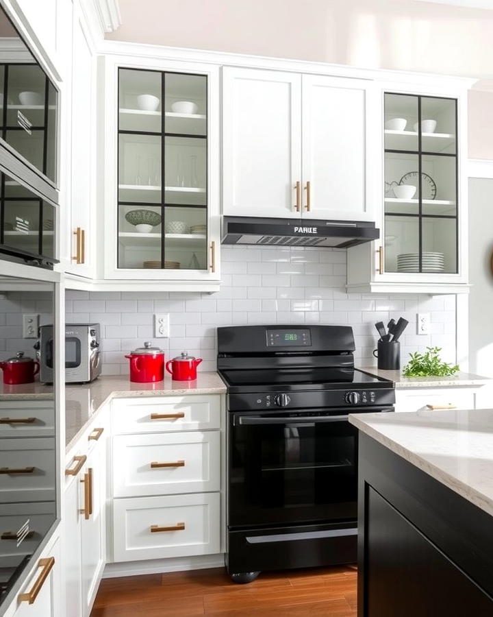 Black Framed Glass Cabinet Doors - 30 White Kitchen with Black Appliances Ideas