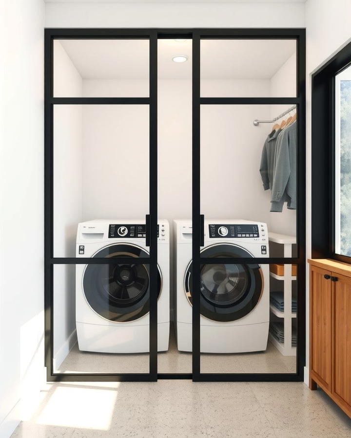 Black Framed Glass Doors for Sophistication - 30 black laundry room ideas