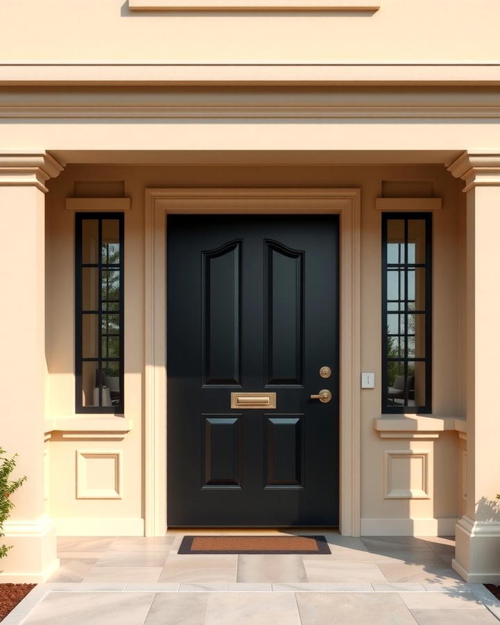 Black Front Door Against Beige Facade - 30 beige and black house exterior ideas