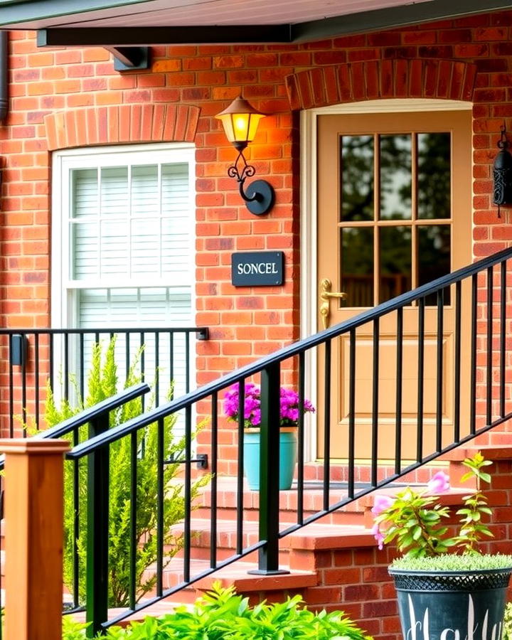 Black Front Porch Railings for Subtle Elegance - 25 Red Brick House with Black Trim Design Ideas