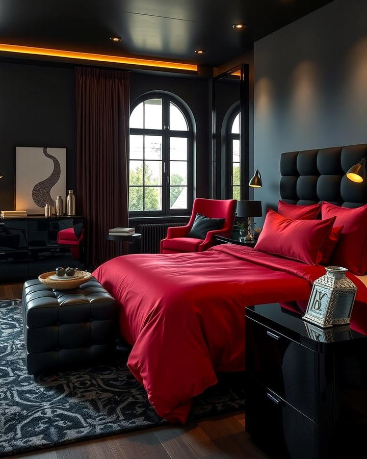 Black Furniture with Red Bedding - 25 Red and Black Bedroom Ideas