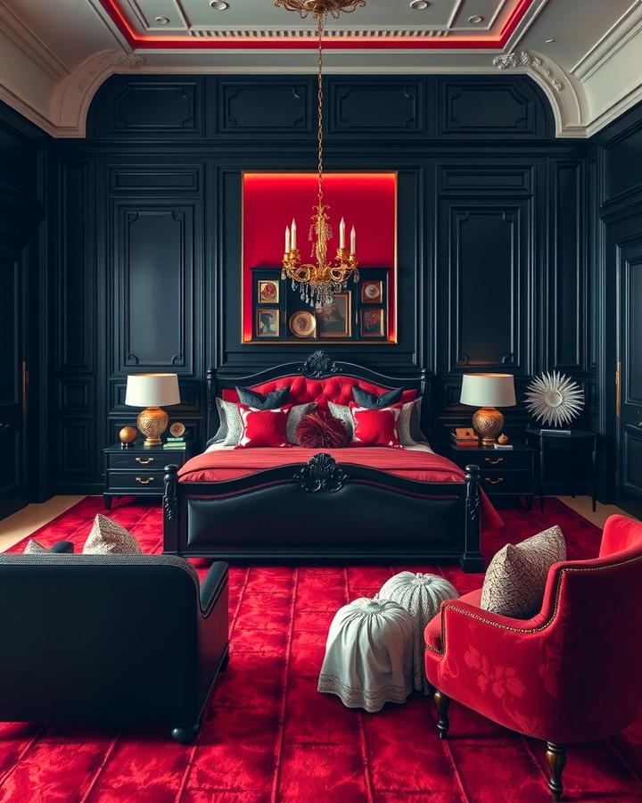 Black Furniture with Red Upholstery - 25 Red and Black Bedroom Ideas