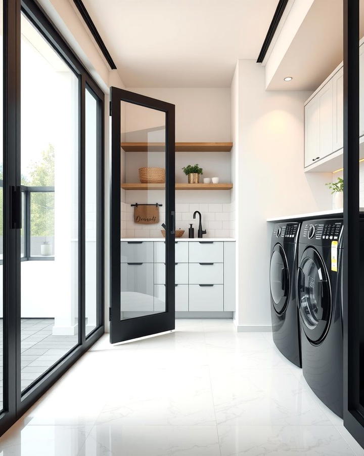 Black Glass Doors for a Modern Touch - 30 black laundry room ideas